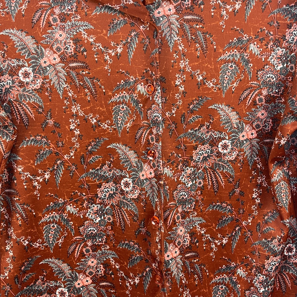 Jantzen Vintage 1970s Floral Long Sleeve Button-Up Satin Blouse Size 14 - Picture 4 of 7
